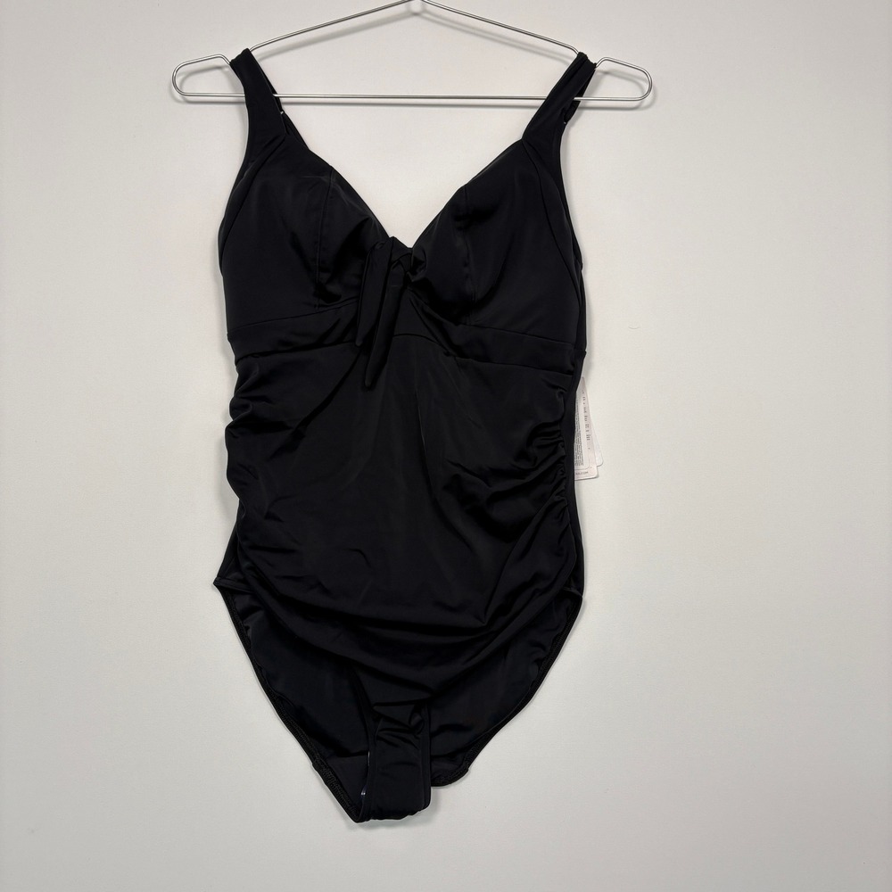 NWT Freya Women One Piece Swimsuit 32G Black Remix Underwire Ruched AS3947BLK